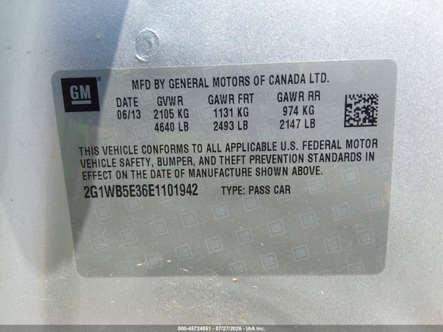 Продаж на аукціоні авто 2014 Chevrolet Impala Limited Lt, vin: 2G1WB5E36E1101942, номер лоту: 45724551