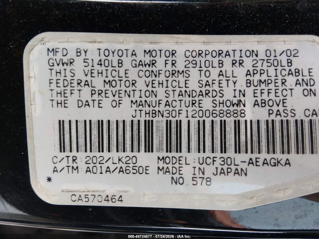 Продаж на аукціоні авто 2002 Lexus Ls 430, vin: JTHBN30F120068888, номер лоту: 45724577