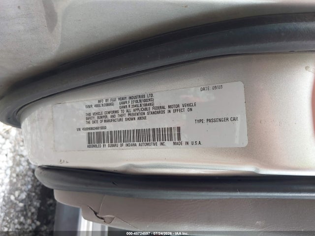 2004 Subaru Outback Limited მანქანა იყიდება აუქციონზე, vin: 4S3BH686246615553, აუქციონის ნომერი: 45724597
