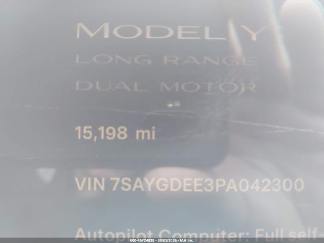 Продаж на аукціоні авто 2023 Tesla Model Y Awd/long Range Dual Motor All-wheel Drive, vin: 7SAYGDEE3PA042300, номер лоту: 45724638