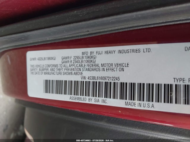Продажа на аукционе авто 2009 Subaru Legacy 2.5i, vin: 4S3BL616097212245, номер лота: 45724663