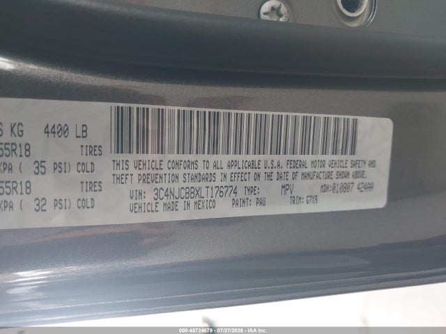 Продажа на аукционе авто 2020 Jeep Compass Altitude Fwd, vin: 3C4NJCBBXLT176774, номер лота: 45724679