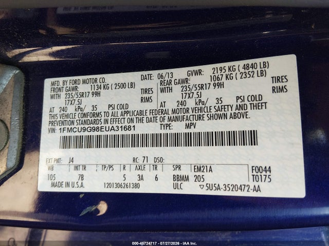 Aukcja sprzedaży 2014 Ford Escape Se, vin: 1FMCU9G98EUA31681, numer aukcji: 45724717