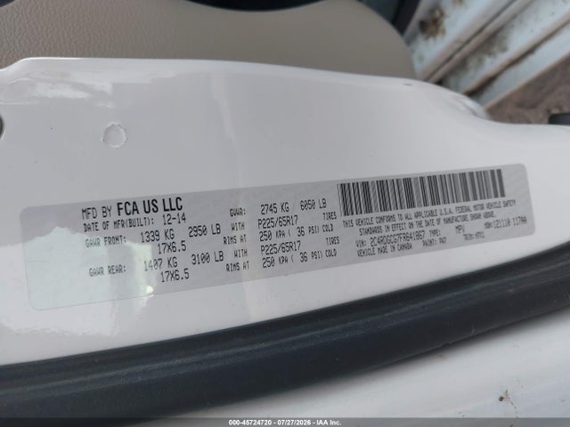 Продажа на аукционе авто 2015 Dodge Grand Caravan Sxt, vin: 2C4RDGCG7FR641867, номер лота: 45724720