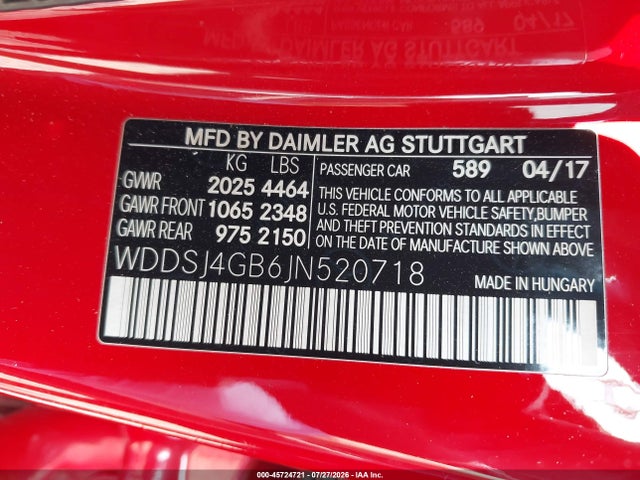 Продажа на аукционе авто 2018 Mercedes-benz Cla 250 4matic, vin: WDDSJ4GB6JN520718, номер лота: 45724721