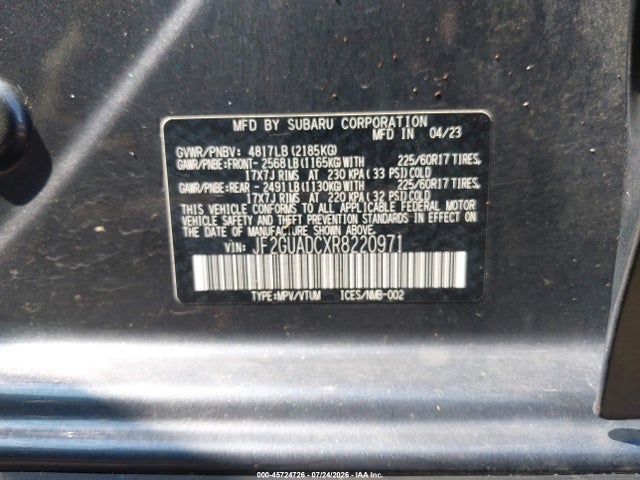 Aukcja sprzedaży 2024 Subaru Crosstrek Premium, vin: JF2GUADCXR8220971, numer aukcji: 45724726