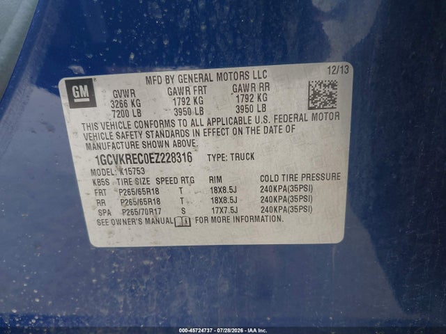 Aukcja sprzedaży 2014 Chevrolet Silverado 1500 Lt, vin: 1GCVKREC0EZ228316, numer aukcji: 45724737
