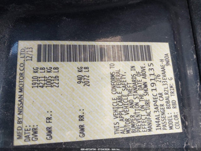 Nissan Altima 2.5 S 2014 1N4AL3AP4EC191135 Image 9