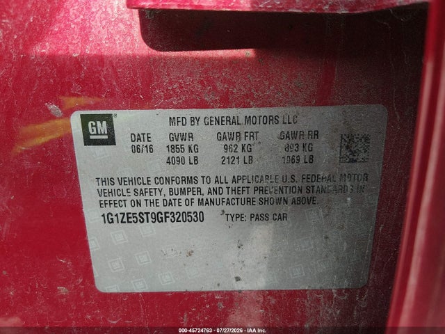 1G1ZE5ST9GF320530 Chevrolet MALIBU 1LT