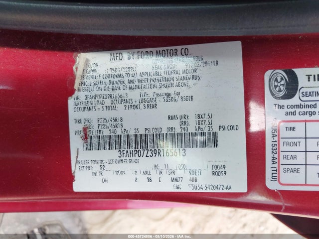 45724806 :رقم المزاد ، 3FAHP07Z39R165613 vin ، 2009 Ford Fusion Se مزاد بيع