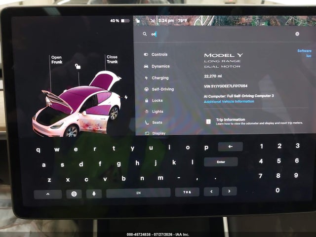 Продажа на аукционе авто 2020 Tesla Model Y Long Range Dual Motor All-wheel Drive, vin: 5YJYGDEE7LF017054, номер лота: 45724838