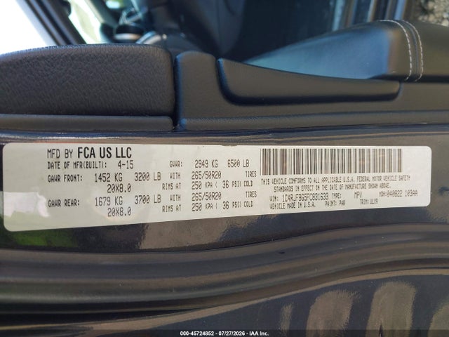 45724852 :رقم المزاد ، 1C4RJFBG5FC831633 vin ، 2015 Jeep Grand Cherokee Limited مزاد بيع