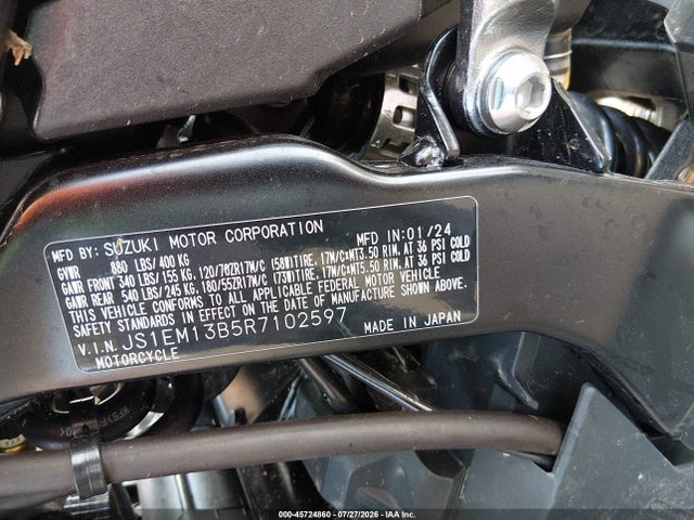45724860 :رقم المزاد ، JS1EM13B5R7102597 vin ، 2024 Suzuki Gsx800 F مزاد بيع