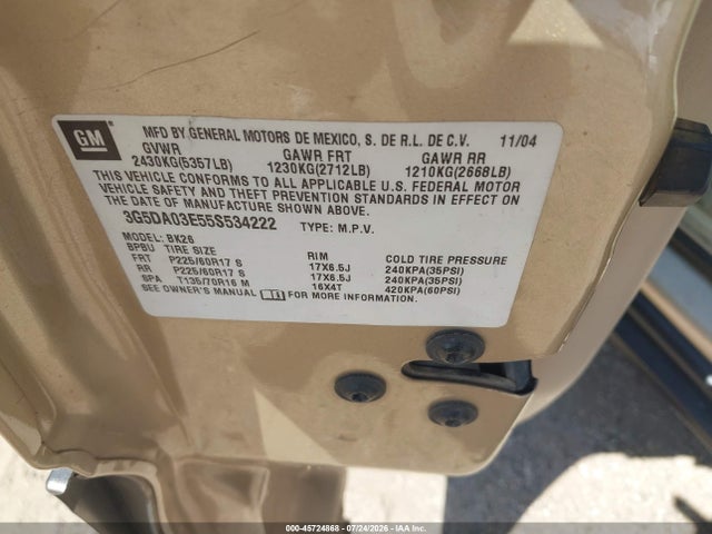 Продажа на аукционе авто 2005 Buick Rendezvous Cx, vin: 3G5DA03E55S534222, номер лота: 45724868