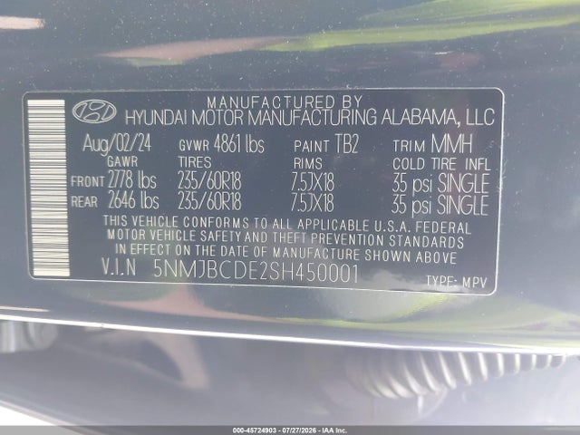 Aukcja sprzedaży 2025 Hyundai Tucson Sel, vin: 5NMJBCDE2SH450001, numer aukcji: 45724903