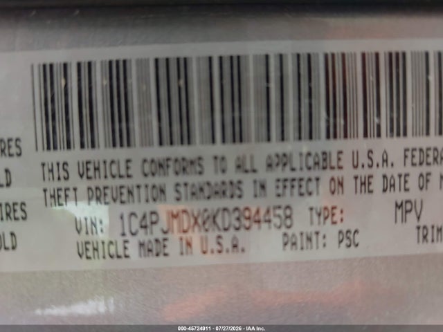 45724911 :رقم المزاد ، 1C4PJMDX0KD394458 vin ، 2019 Jeep Cherokee Limited 4x4 مزاد بيع