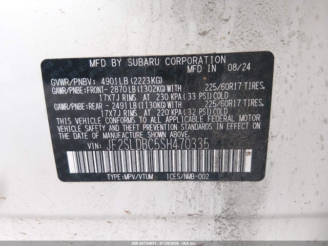 Auction sale of the 2025 Subaru Forester Premium, vin: JF2SLDBC5SH470335, lot number: 45724933