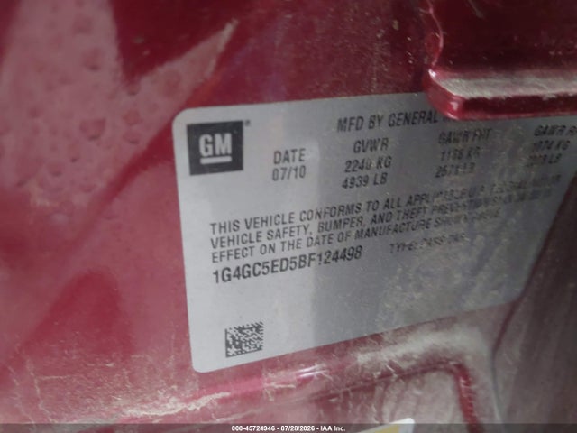 45724946 :رقم المزاد ، 1G4GC5ED5BF124498 vin ، 2011 Buick Lacrosse Cxl مزاد بيع