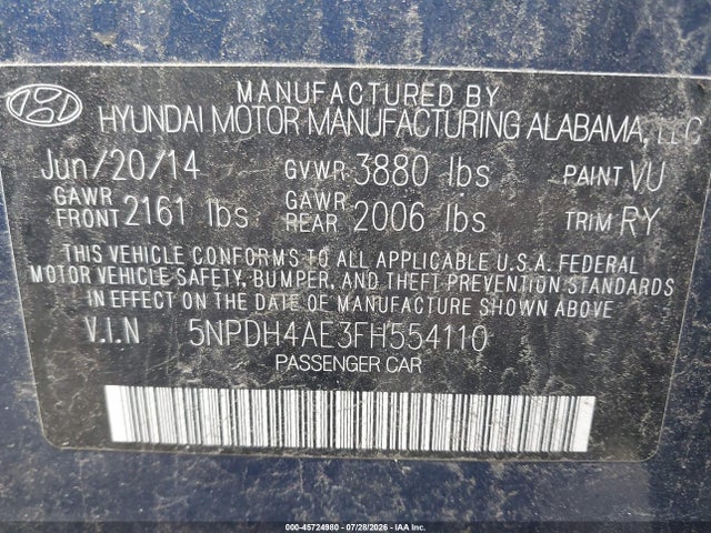 Продажа на аукционе авто 2015 Hyundai Elantra Se, vin: 5NPDH4AE3FH554110, номер лота: 45724980