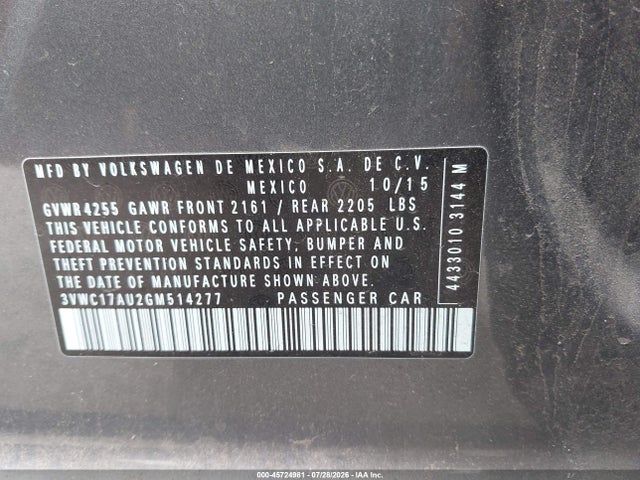 Продаж на аукціоні авто 2016 Volkswagen Golf Sportwagen Tsi Se 4-door, vin: 3VWC17AU2GM514277, номер лоту: 45724981