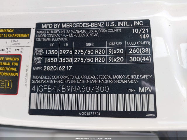 Продаж на аукціоні авто 2022 Mercedes-benz Gle 350 4matic, vin: 4JGFB4KB9NA607800, номер лоту: 45725071