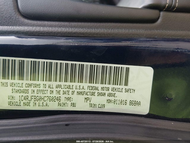 45725113 :رقم المزاد ، 1C4RJFBG0HC760246 vin ، 2017 Jeep Grand Cherokee Limited مزاد بيع