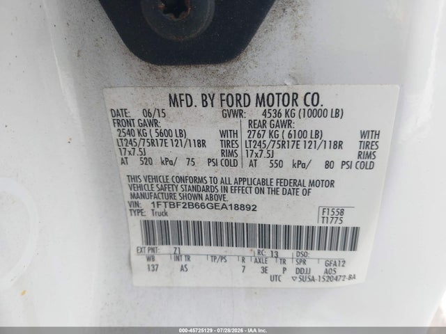 Продажа на аукционе авто 2016 Ford F-250 Xl, vin: 1FTBF2B66GEA18892, номер лота: 45725129