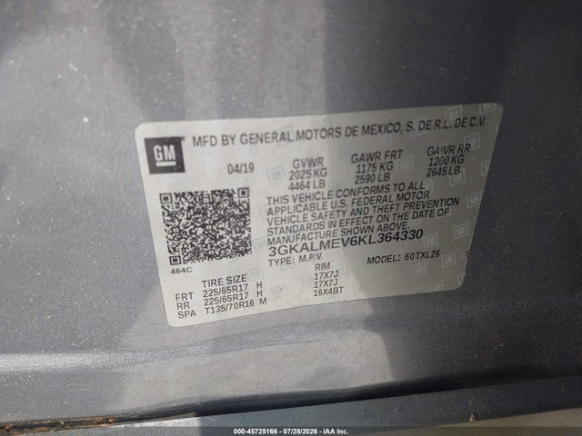 Aukcja sprzedaży 2019 Gmc Terrain Sle, vin: 3GKALMEV6KL364330, numer aukcji: 45725166