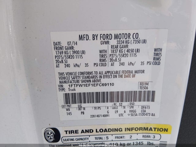 1FTFW1EF1EFC69110 Ford F-150 Platinum