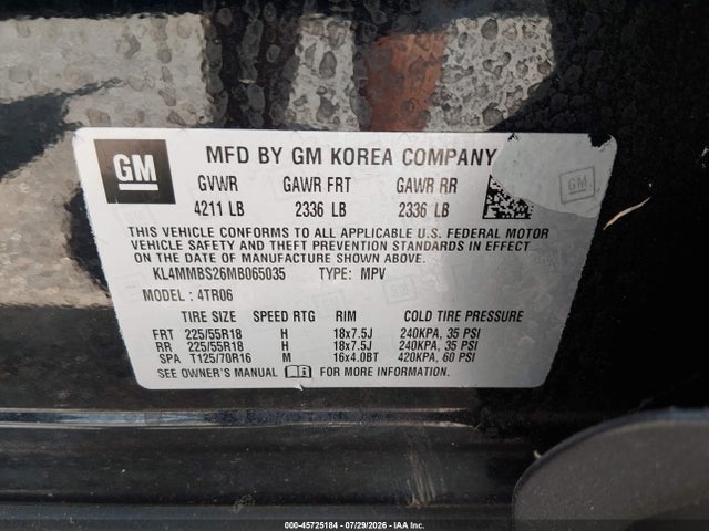 45725184 :رقم المزاد ، KL4MMBS26MB065035 vin ، 2021 Buick Encore Gx Fwd Preferred مزاد بيع