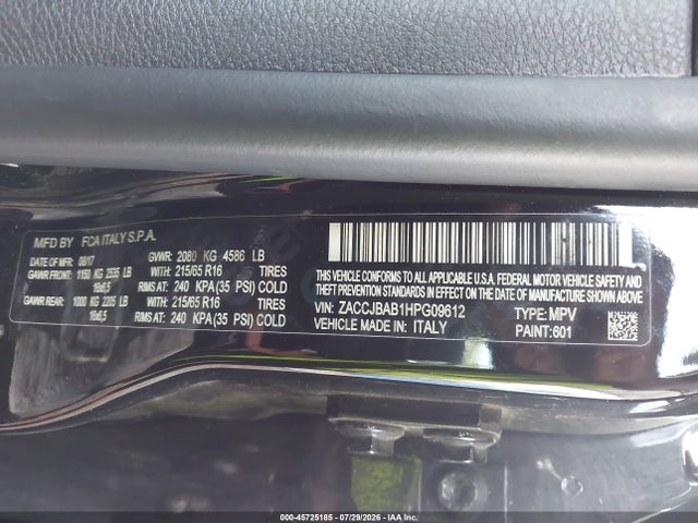 Aukcja sprzedaży 2017 Jeep Renegade Sport, vin: ZACCJBAB1HPG09612, numer aukcji: 45725185