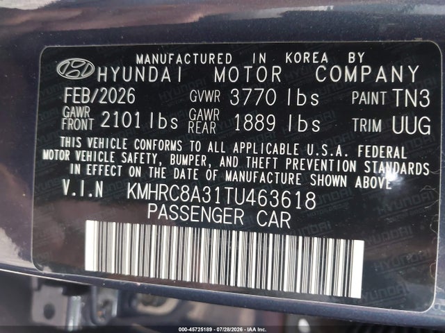 2026 Hyundai Venue Sel W/two-tone Roof მანქანა იყიდება აუქციონზე, vin: KMHRC8A31TU463618, აუქციონის ნომერი: 45725189