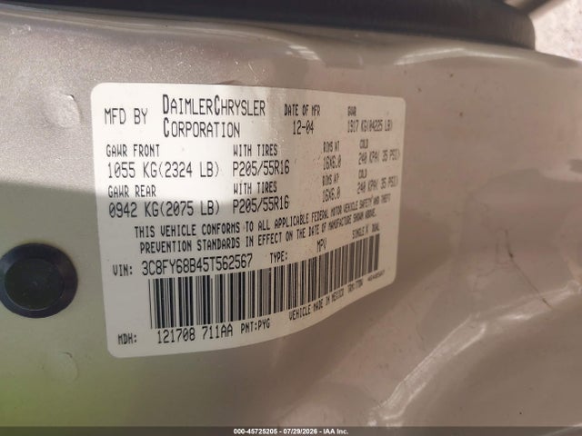 Aukcja sprzedaży 2005 Chrysler Pt Cruiser Limited, vin: 3C8FY68B45T562567, numer aukcji: 45725205