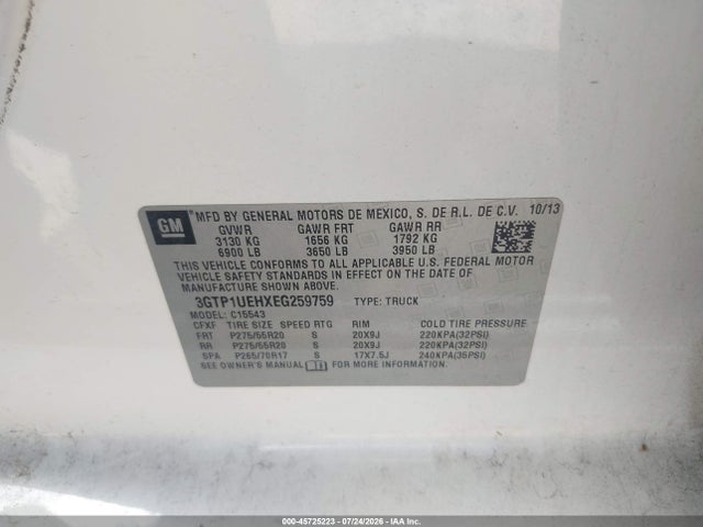 Продажа на аукционе авто 2014 Gmc Sierra 1500 Sle, vin: 3GTP1UEHXEG259759, номер лота: 45725223