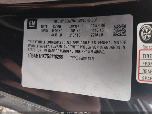 45725248 :رقم المزاد ، 1G6AH1RX7G0118286 vin ، 2016 Cadillac Ats Luxury Collection مزاد بيع