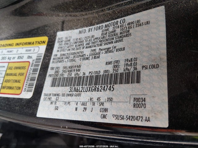 Aukcja sprzedaży 2016 Lincoln Mkz Hybrid, vin: 3LN6L2LUXGR624745, numer aukcji: 45725299