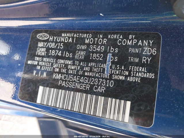 Продаж на аукціоні авто 2016 Hyundai Accent Sport, vin: KMHCU5AE4GU237310, номер лоту: 45725318