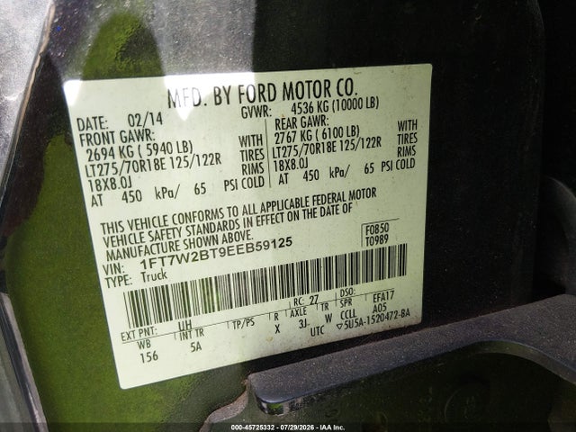 Ford F-250 Lariat 2014 1FT7W2BT9EEB59125 Image 9