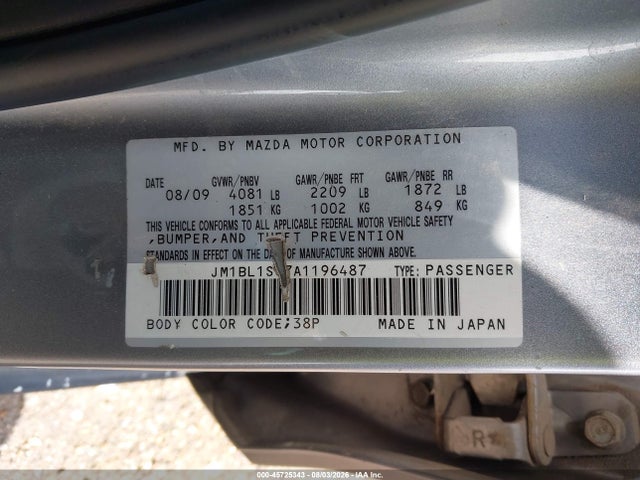 Aukcja sprzedaży 2010 Mazda Mazda3 S Sport, vin: JM1BL1S67A1196487, numer aukcji: 45725343