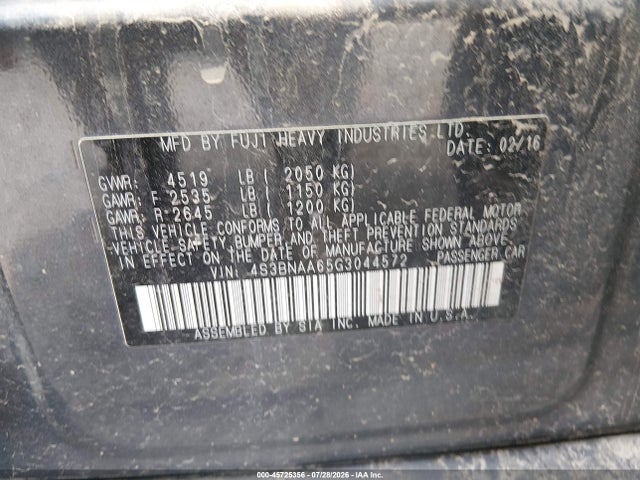 Aukcja sprzedaży 2016 Subaru Legacy 2.5i, vin: 4S3BNAA65G3044572, numer aukcji: 45725356