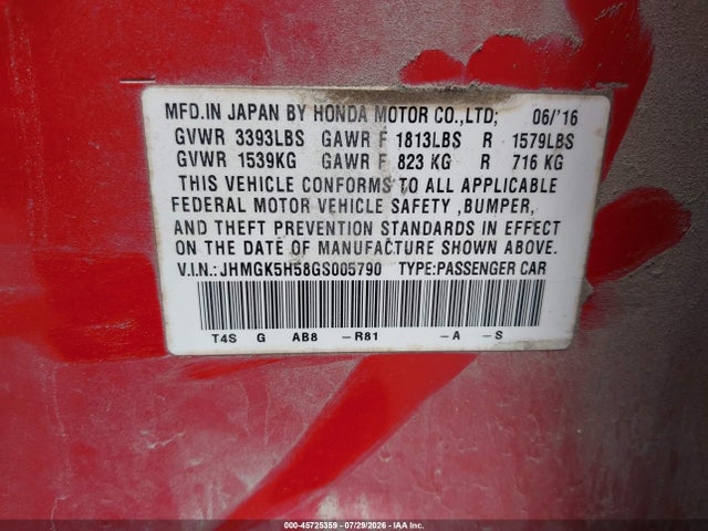 JHMGK5H58GS005790 Honda FIT LX
