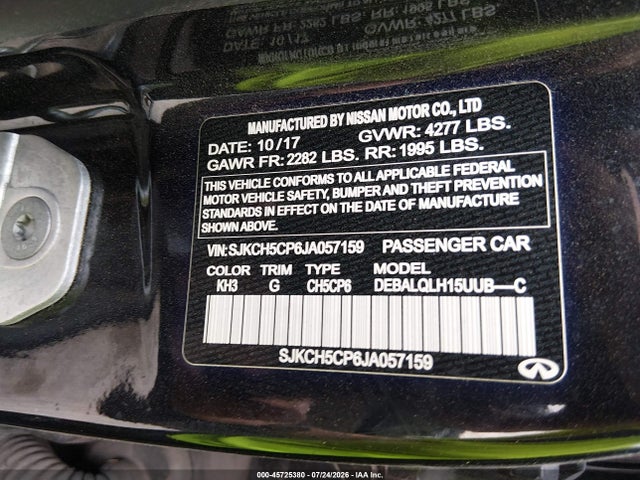 2018 Infiniti Qx30 Luxury მანქანა იყიდება აუქციონზე, vin: SJKCH5CP6JA057159, აუქციონის ნომერი: 45725380