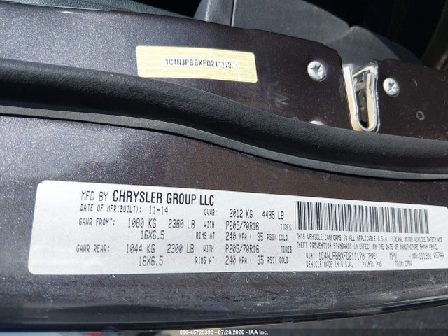 Продажа на аукционе авто 2015 Jeep Patriot Sport, vin: 1C4NJPBBXFD211170, номер лота: 45725390