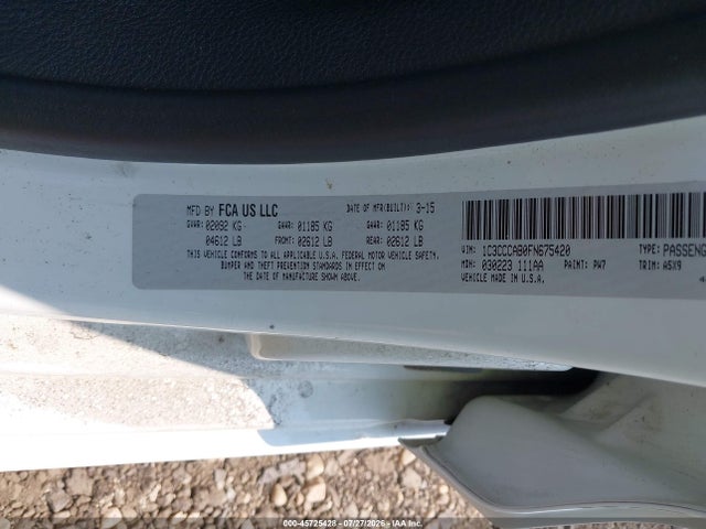 45725428 :رقم المزاد ، 1C3CCCAB0FN675420 vin ، 2015 Chrysler 200 Limited مزاد بيع