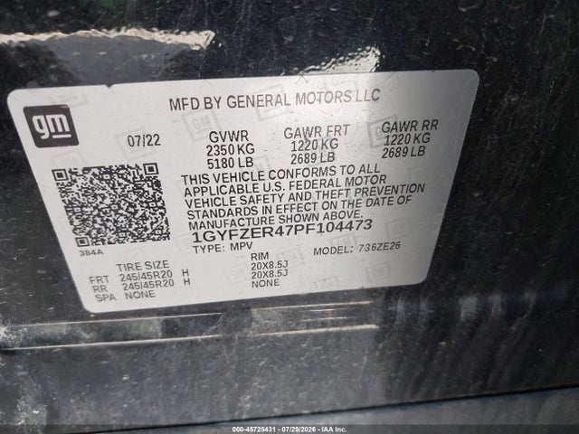 45725431 :رقم المزاد ، 1GYFZER47PF104473 vin ، 2023 Cadillac Xt4 Fwd Sport مزاد بيع