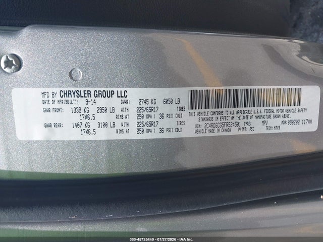 45725449 :رقم المزاد ، 2C4RDGCG5FR524501 vin ، 2015 Dodge Grand Caravan Sxt مزاد بيع