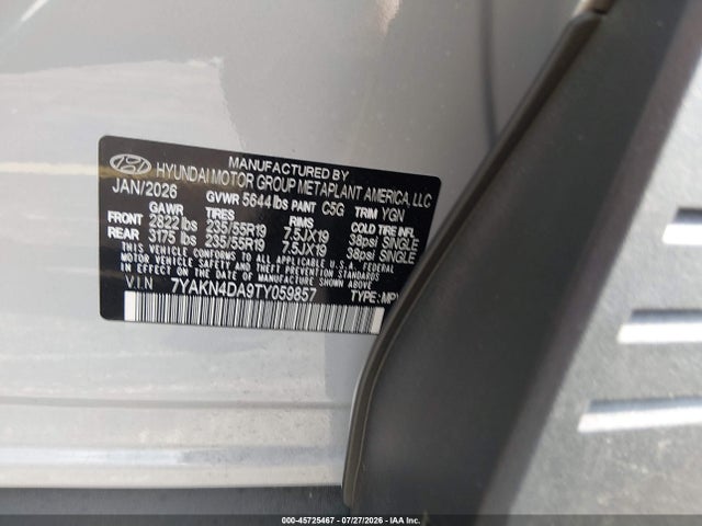 45725467 :رقم المزاد ، 7YAKN4DA9TY059857 vin ، 2026 Hyundai Ioniq 5 Sel مزاد بيع