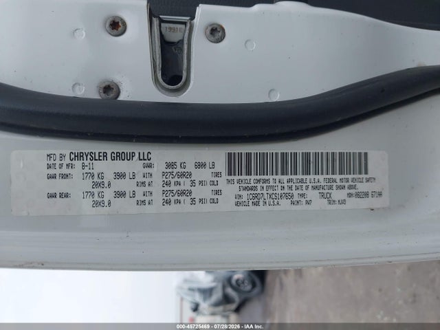 45725469 :رقم المزاد ، 1C6RD7LTXCS107650 vin ، 2012 Ram 1500 Big Horn مزاد بيع