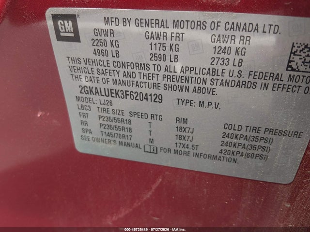 Продажа на аукционе авто 2015 Gmc Terrain Denali, vin: 2GKALUEK3F6204129, номер лота: 45725489