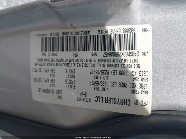 Продажа на аукционе авто 2008 Chrysler Pacifica Touring, vin: 2A8GM68X28R608457, номер лота: 45725524